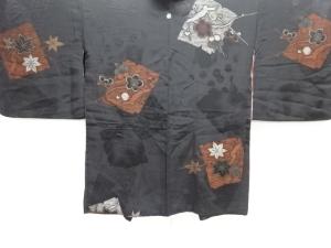 大正ロマン　破れ色紙に梅模様織り出し漆一つ紋羽織